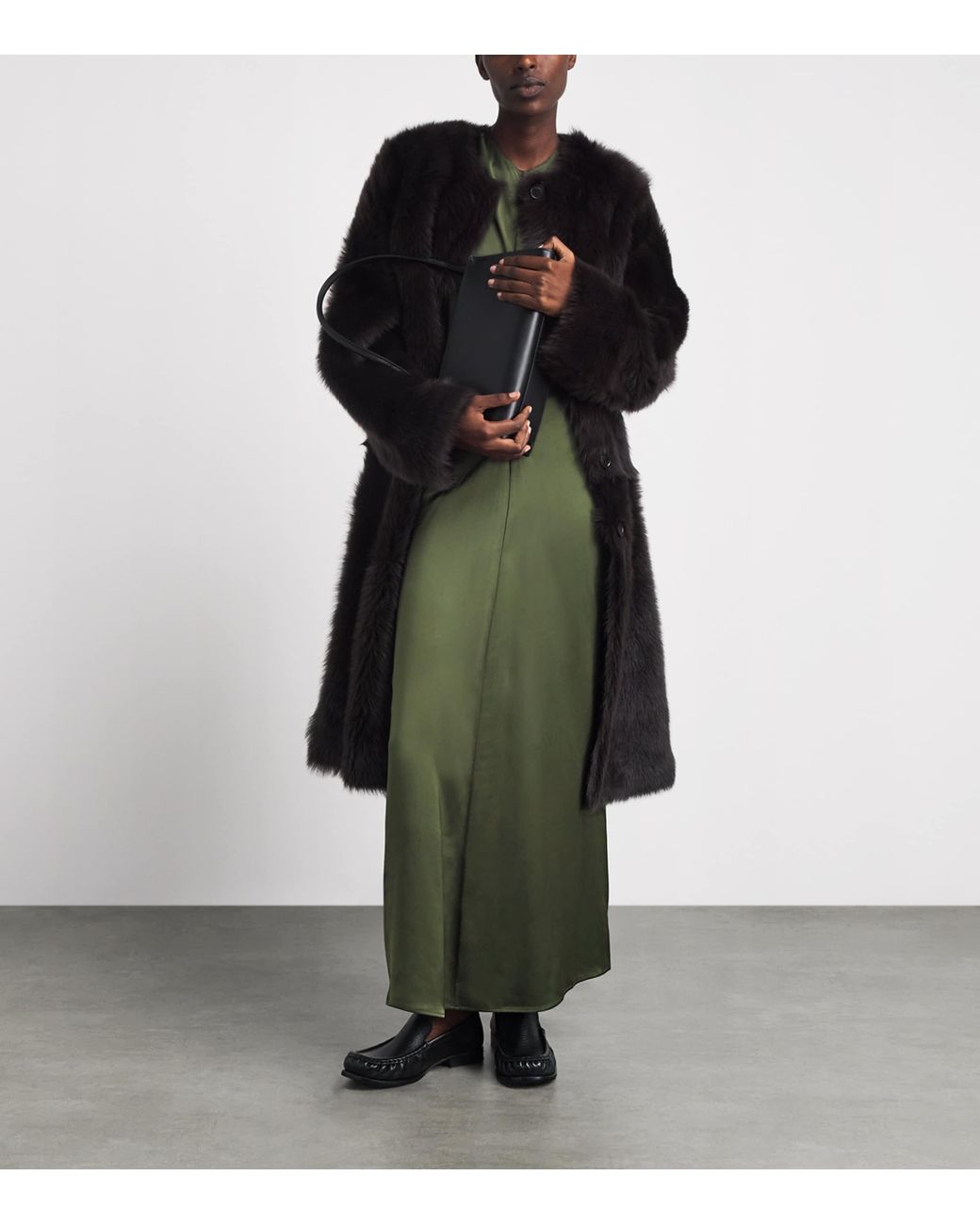 Totême Green Slubbed Slouch-Waist Midi Dress