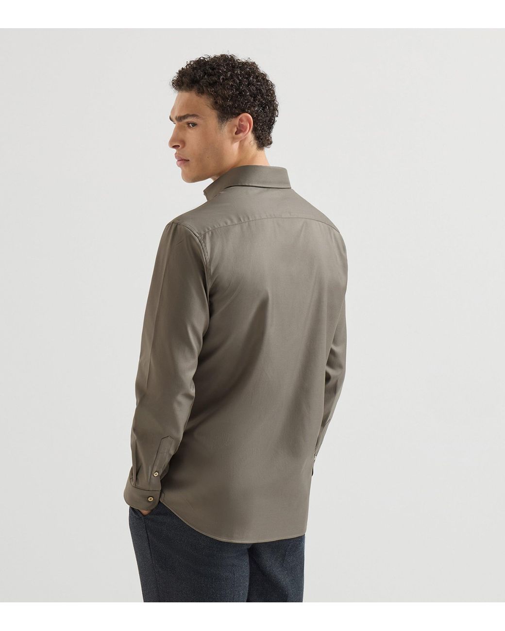 Brunello Cucinelli Gray Cotton Twill Garment-Dyed Shirt for men