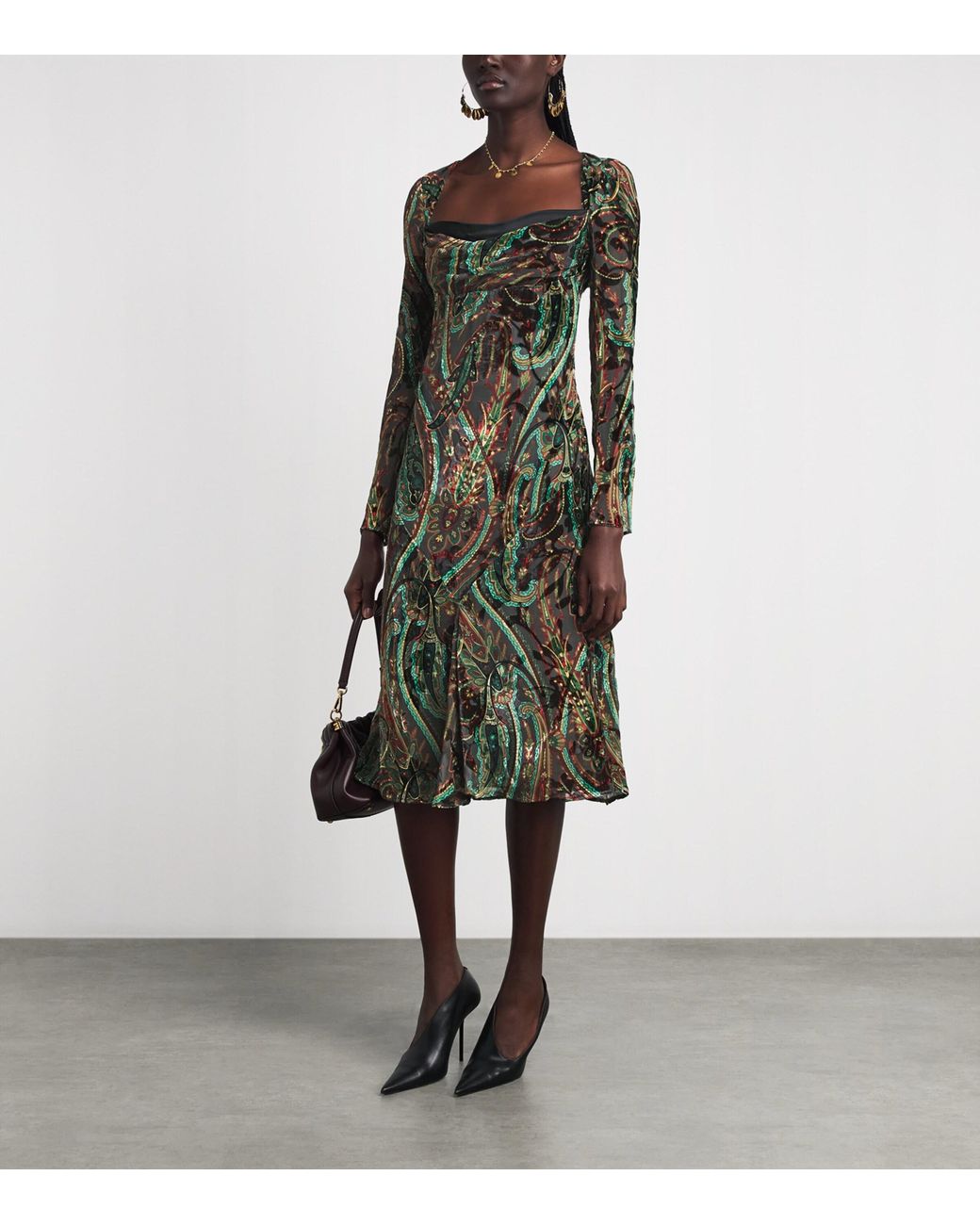 Etro Green Cowl-Neck Midi Dress