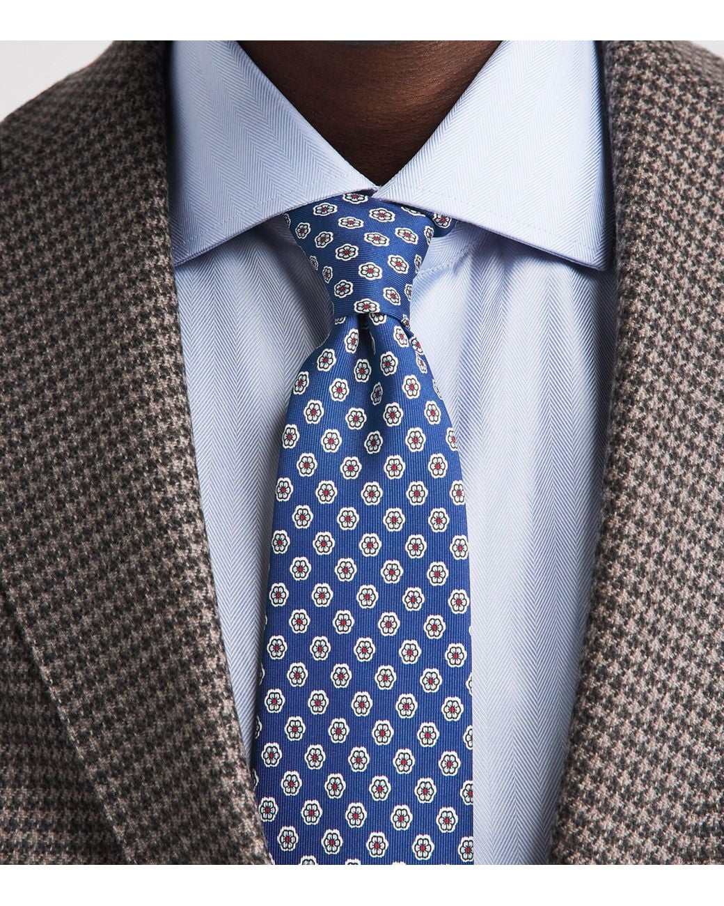 E.MARINELLA Blue Silk Floral Tie for men