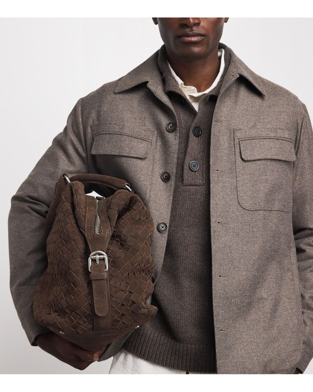 Officine Creative Brown Suede Woven Armor Duffle Bag for men
