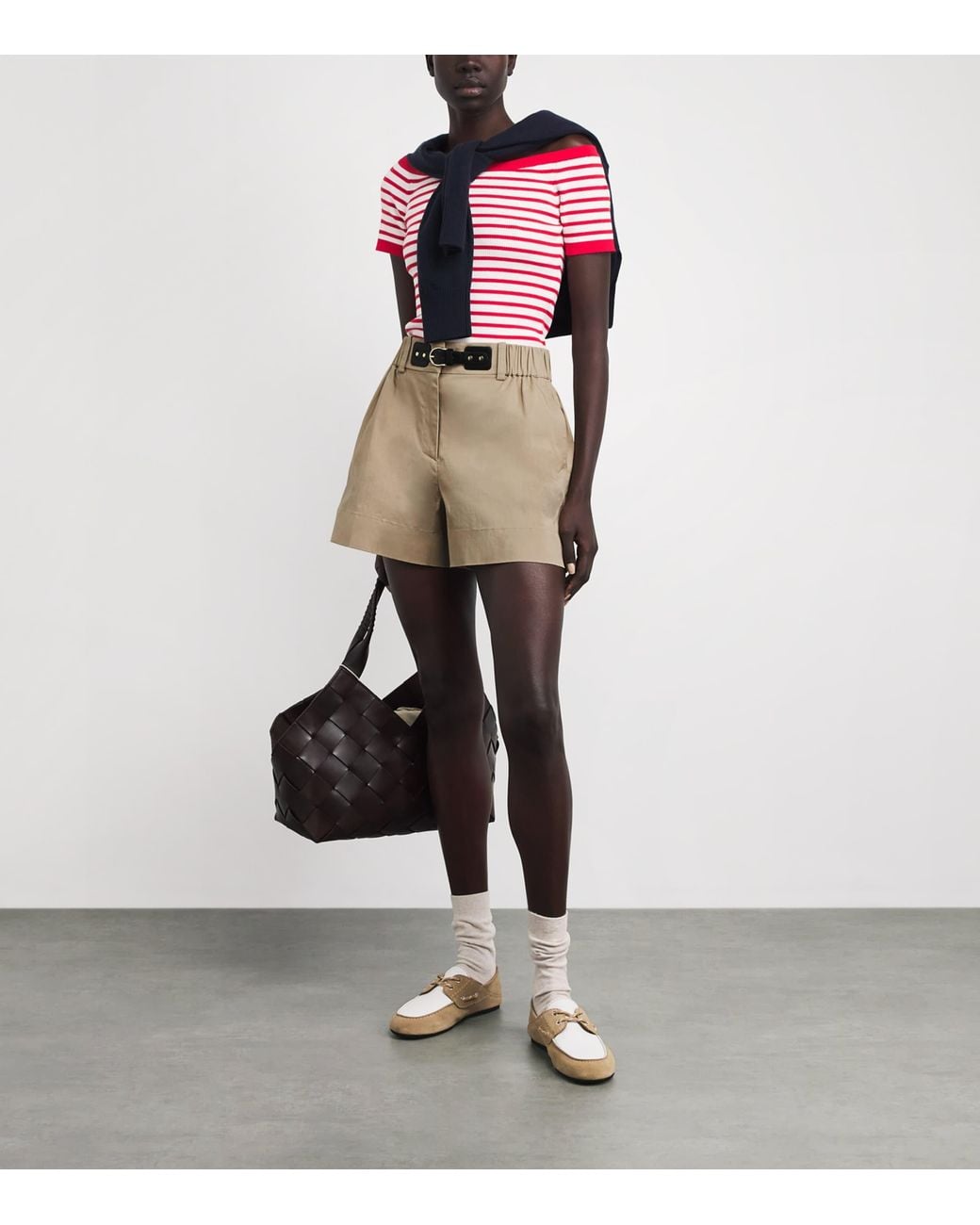 Maje Natural Cotton-Blend Belted Shorts