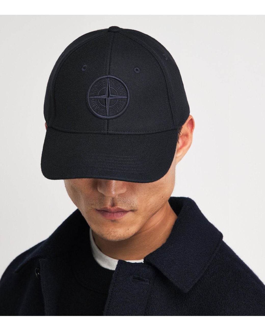 Stone Island Blue Virgin Wool-Blend Compass Baseball Cap for men