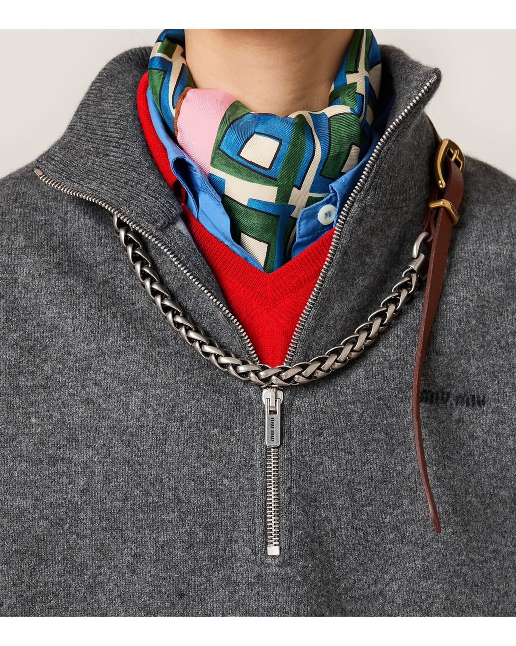 Miu Miu Gray Cashmere Logo Sweater