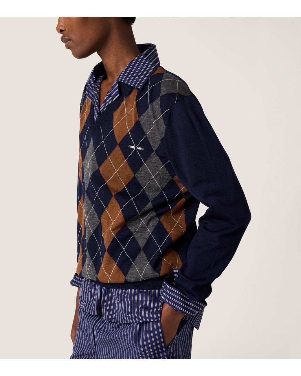 Miu Miu Blue Wool Argyle Sweater