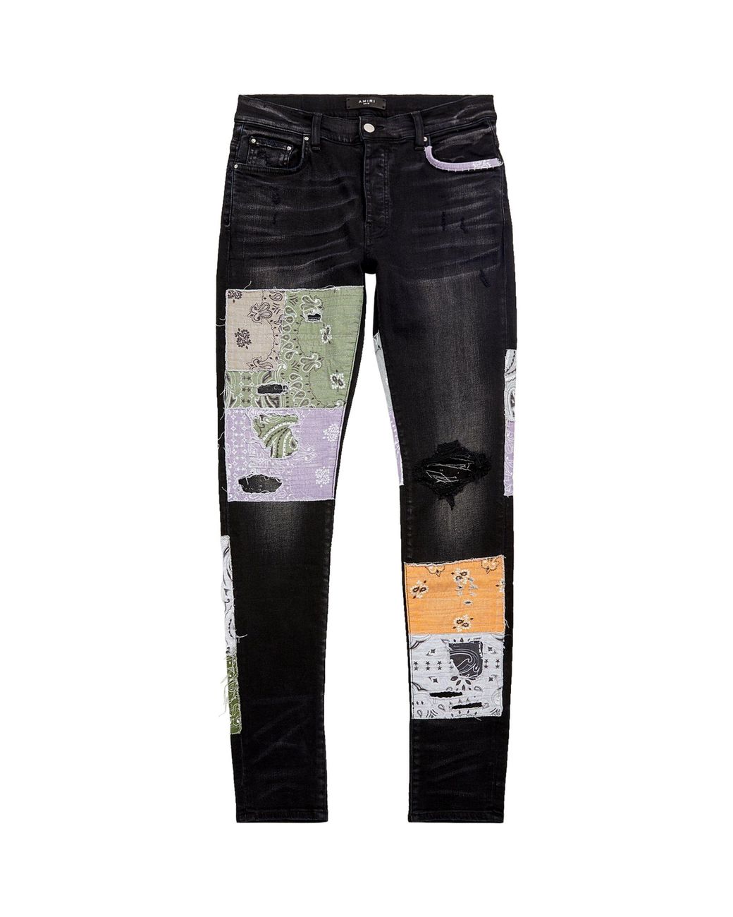 Amiri Bandana Patch Midrise Skinny Jeans in Black for Men Lyst