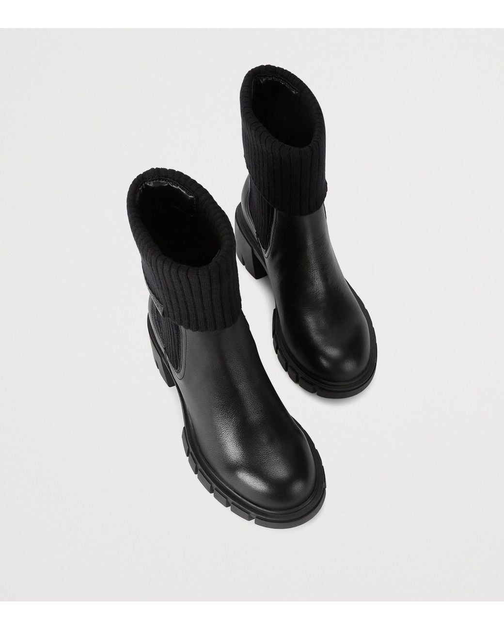 Kurt Geiger Black Leather Rib-Trim Snug Ankle Boots