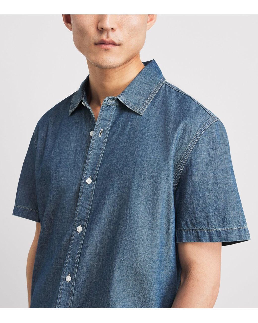 PAIGE Blue Denim Short-Sleeve Soliman Shirt for men