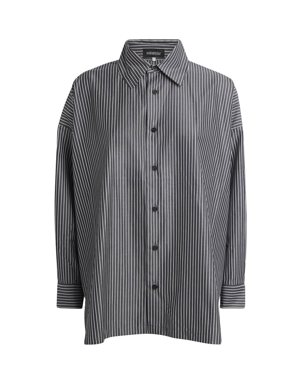 Eskandar Gray Wide Stripe A-Line Shirt