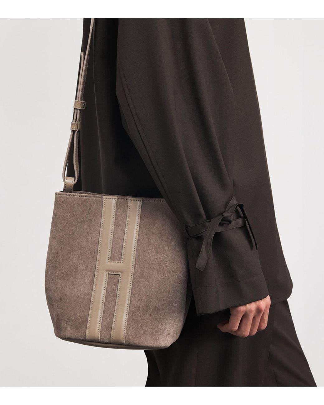 Harrods Brown X Tusting Medium Suede H Cross-Body Bag