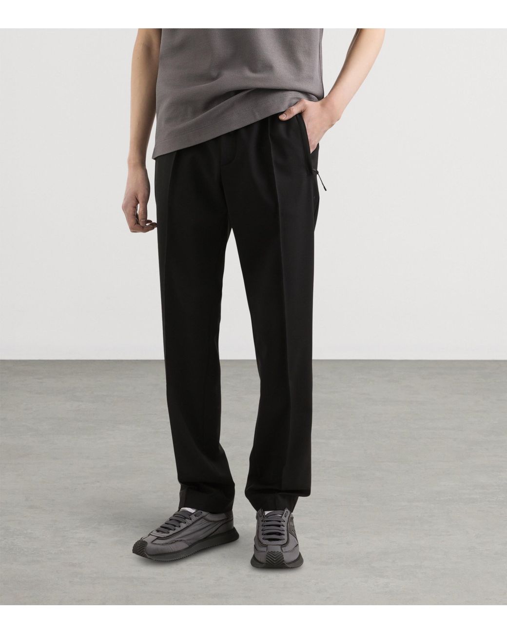 Dolce & Gabbana Black Wool-Blend Pleated Drawstring Trousers for men