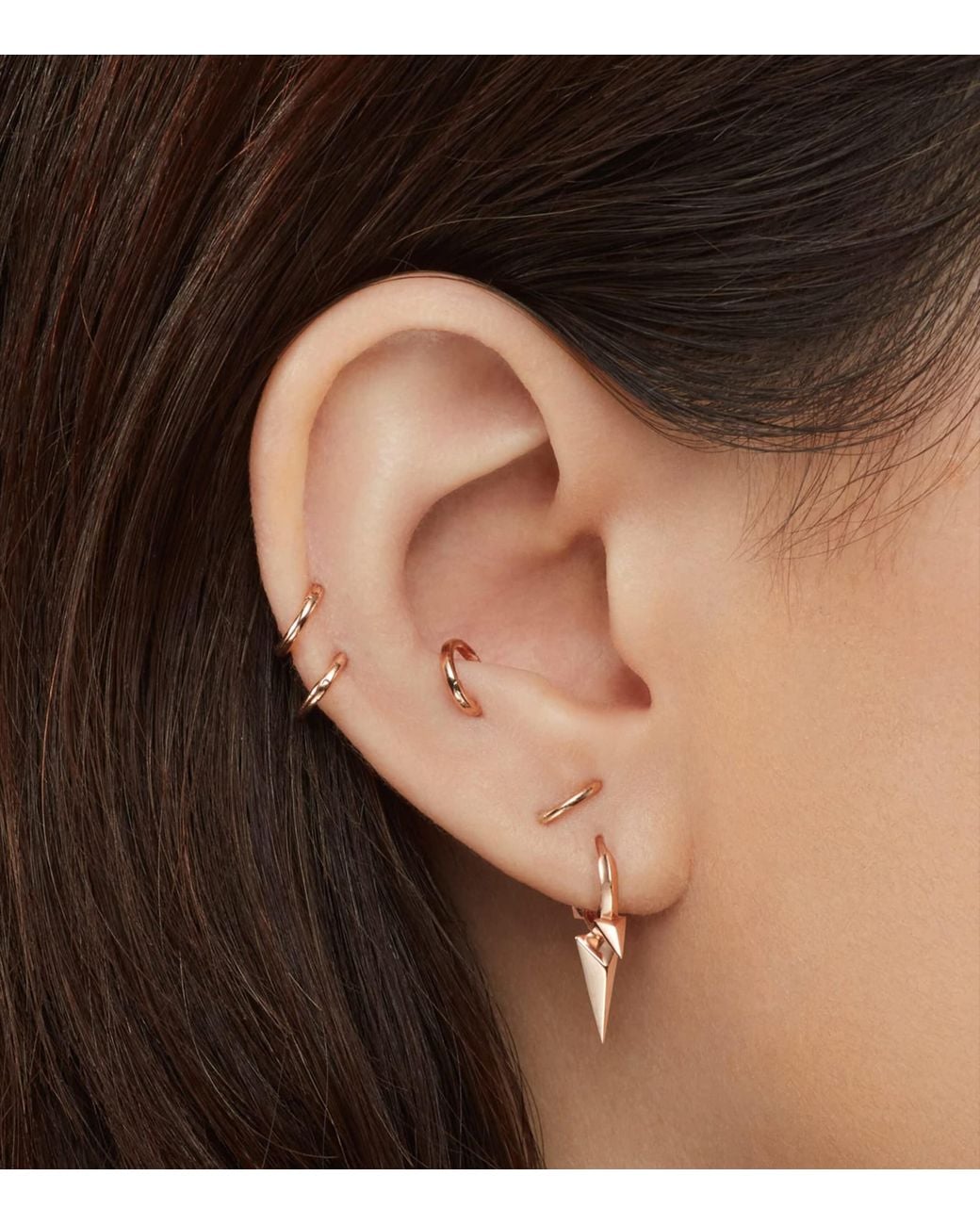 Maria Tash Metallic Faceted Triple Long Spike Hoop Earring