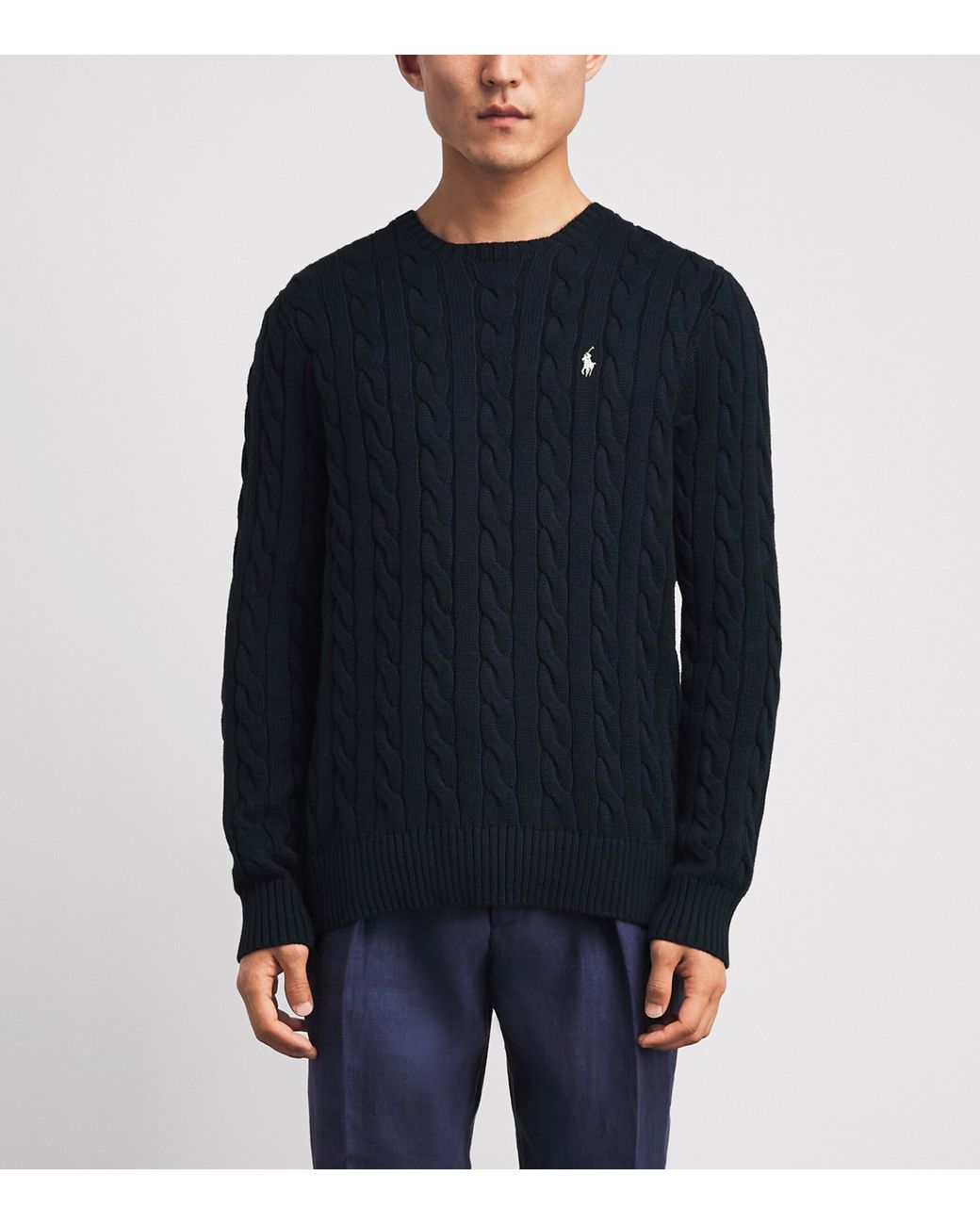 Polo Ralph Lauren Blue Cotton Cable-Knit Polo Pony Sweater for men