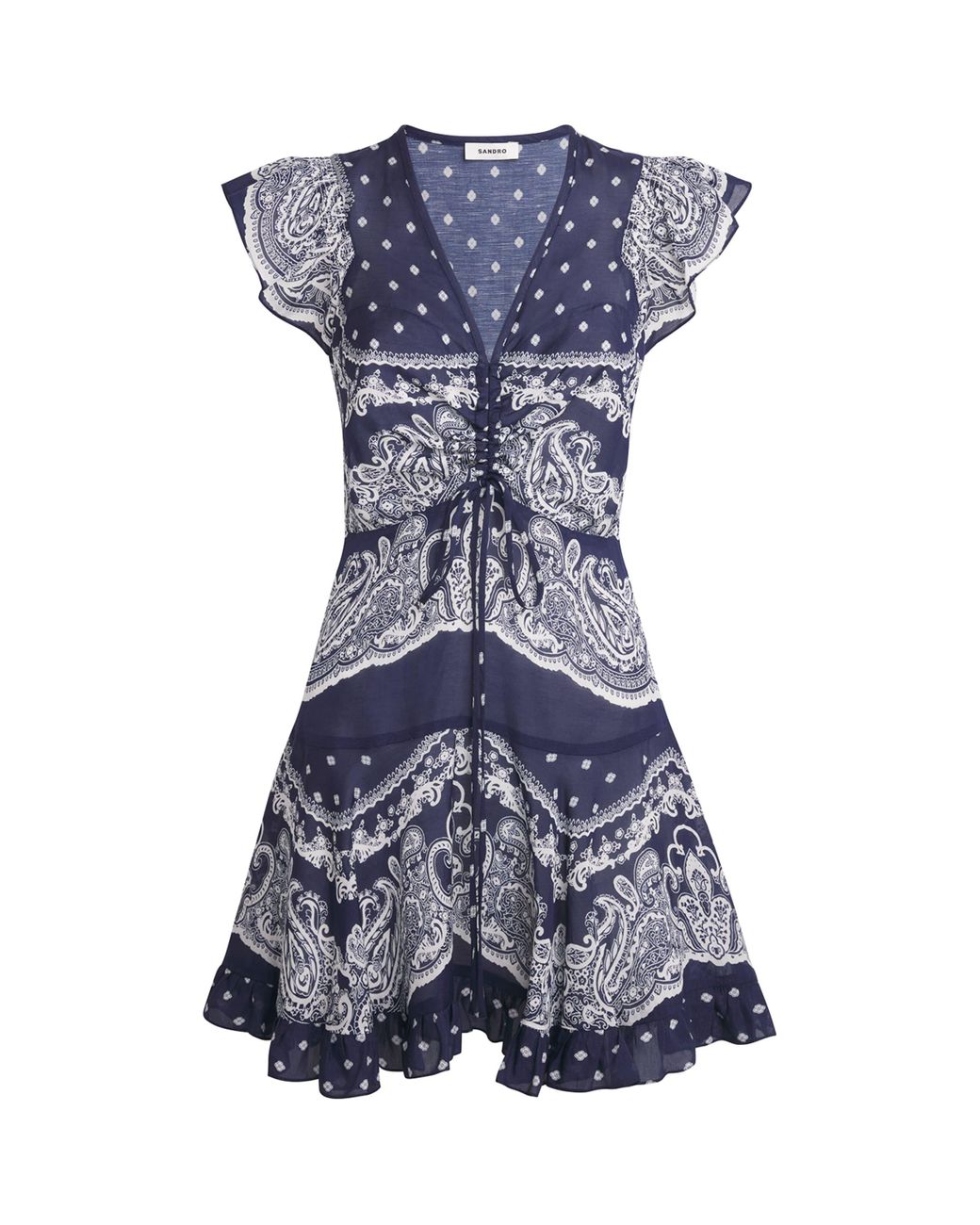 sandro-satin-bandana-print-mini-dress-in-blue-lyst