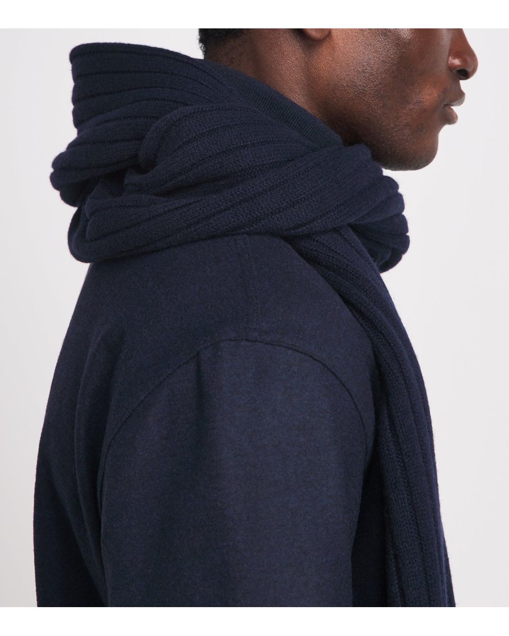 Herno Blue Cashmere Rib-Knit Scarf for men