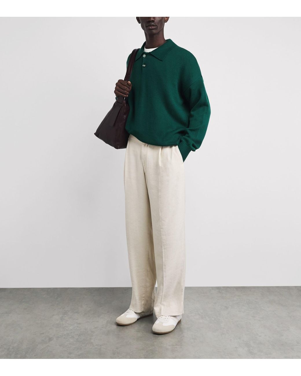 AMI Green Wool-Cotton Boxy Polo Sweater for men