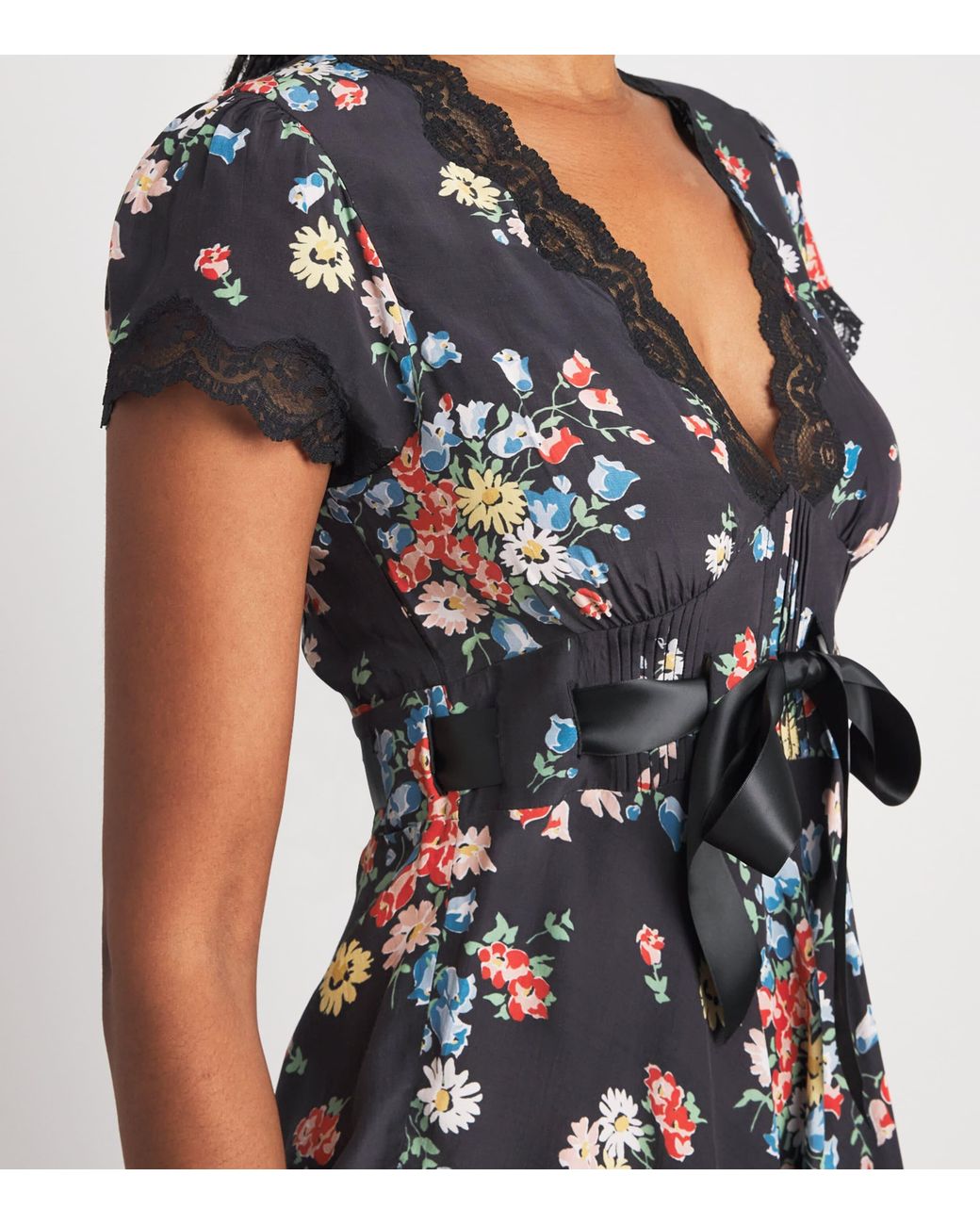 Rixo Black Lace Floral Corina Mini Dress