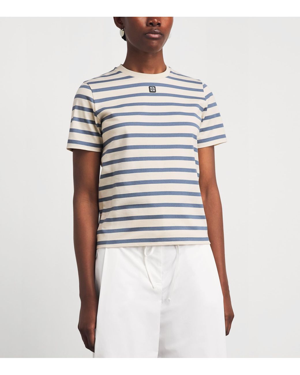 Tory Burch White Cotton Stripe Logo T-Shirt