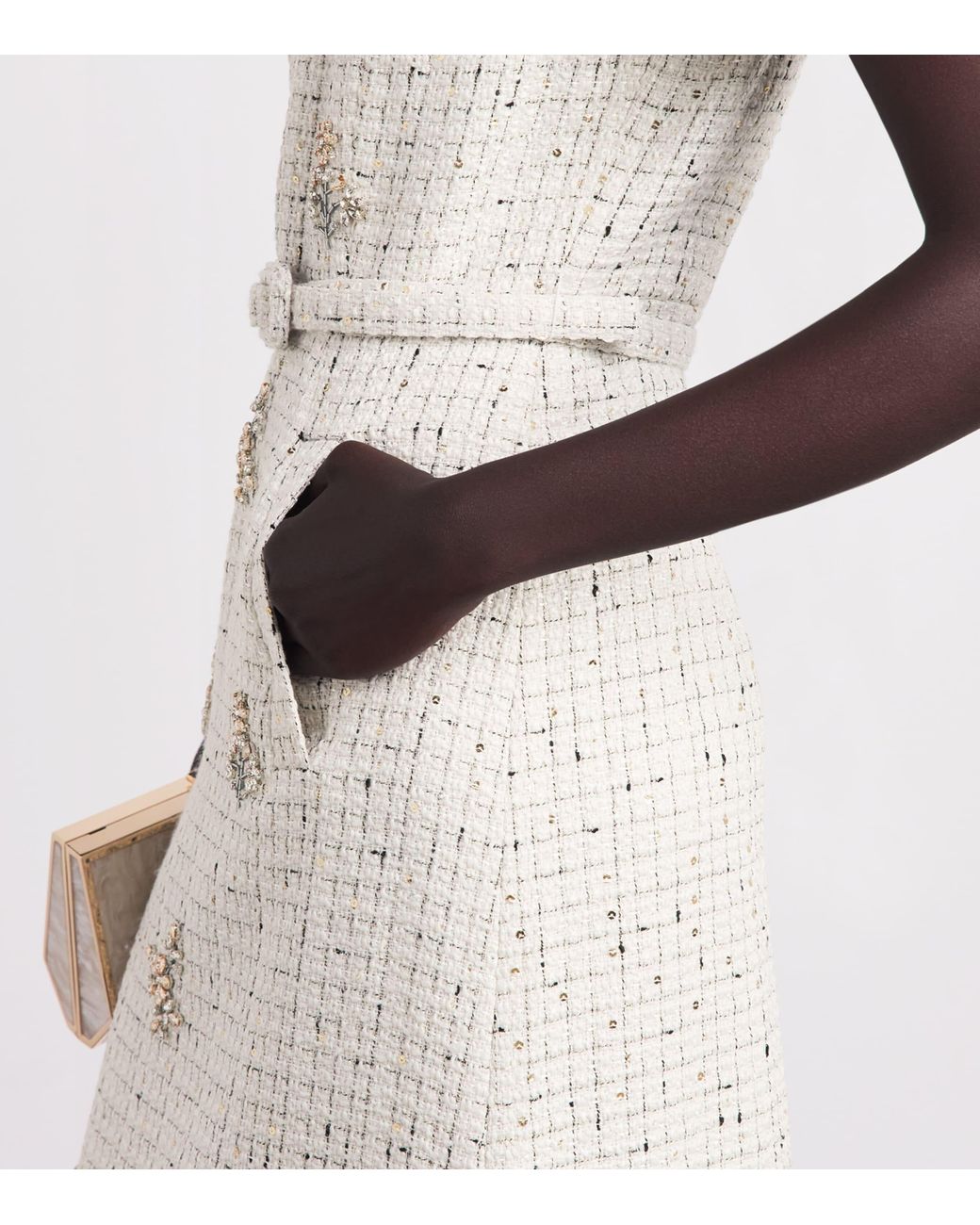 Huishan Zhang White Tweed Genevieve Midi Dress