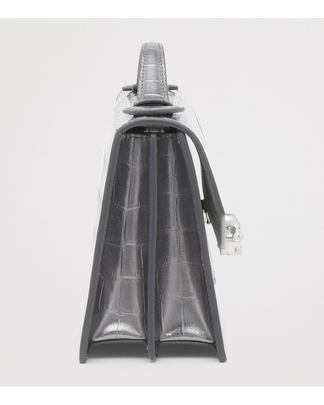 McQueen White Croc-Embossed Metallic Leather Skull Shoulder Bag