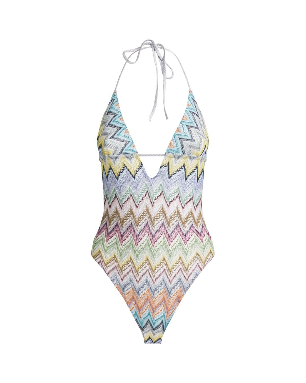 Missoni White Zigzag Plunge Swimsuit