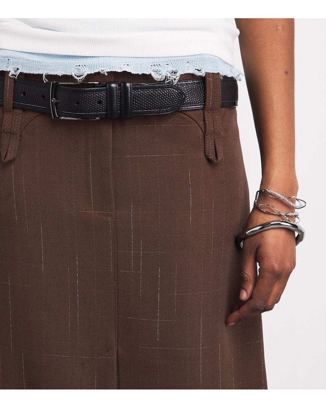 Tory Burch Brown Stretch-Wool Midi Skirt