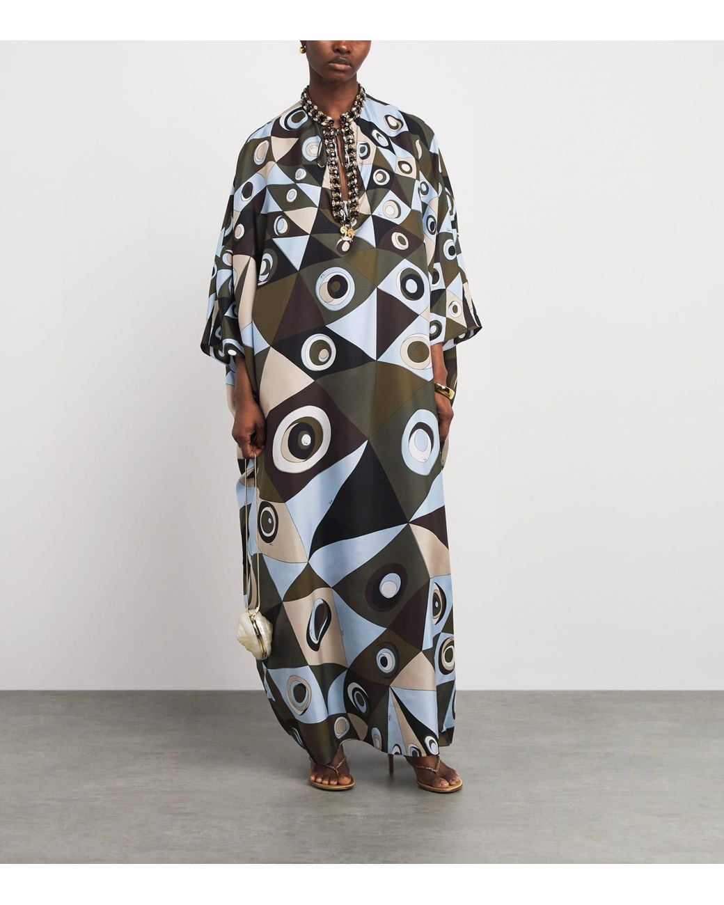 Emilio Pucci White Silk Embellished Occhi Kaftan