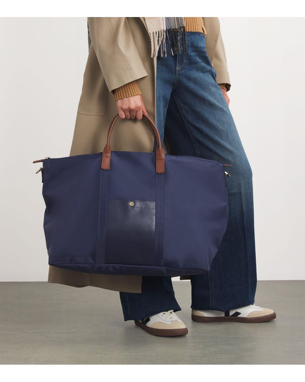 Harrods Blue Nylon Overnight Tote Bag