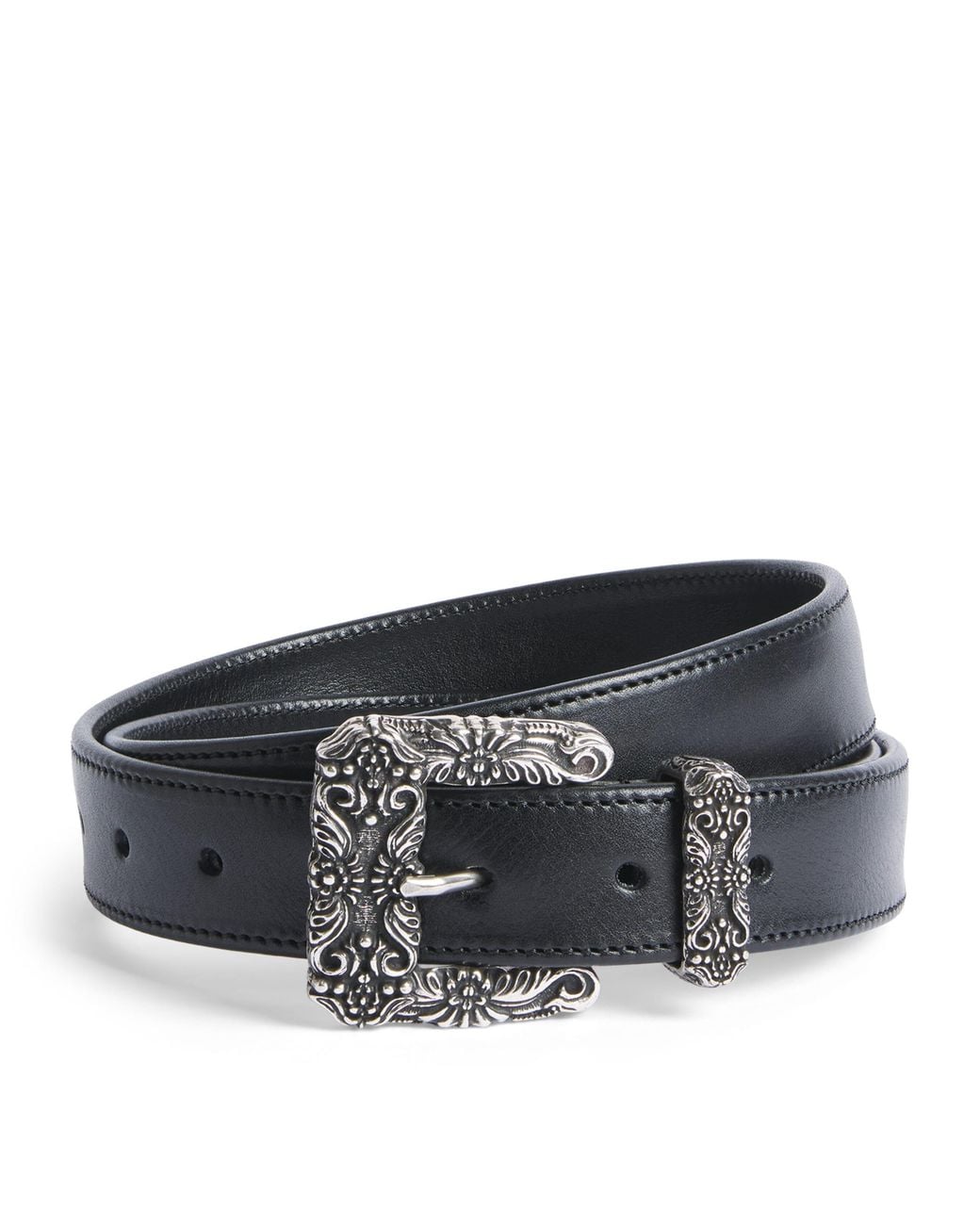 MOLEBO Black Leather Rose Buckle Western Belt for men