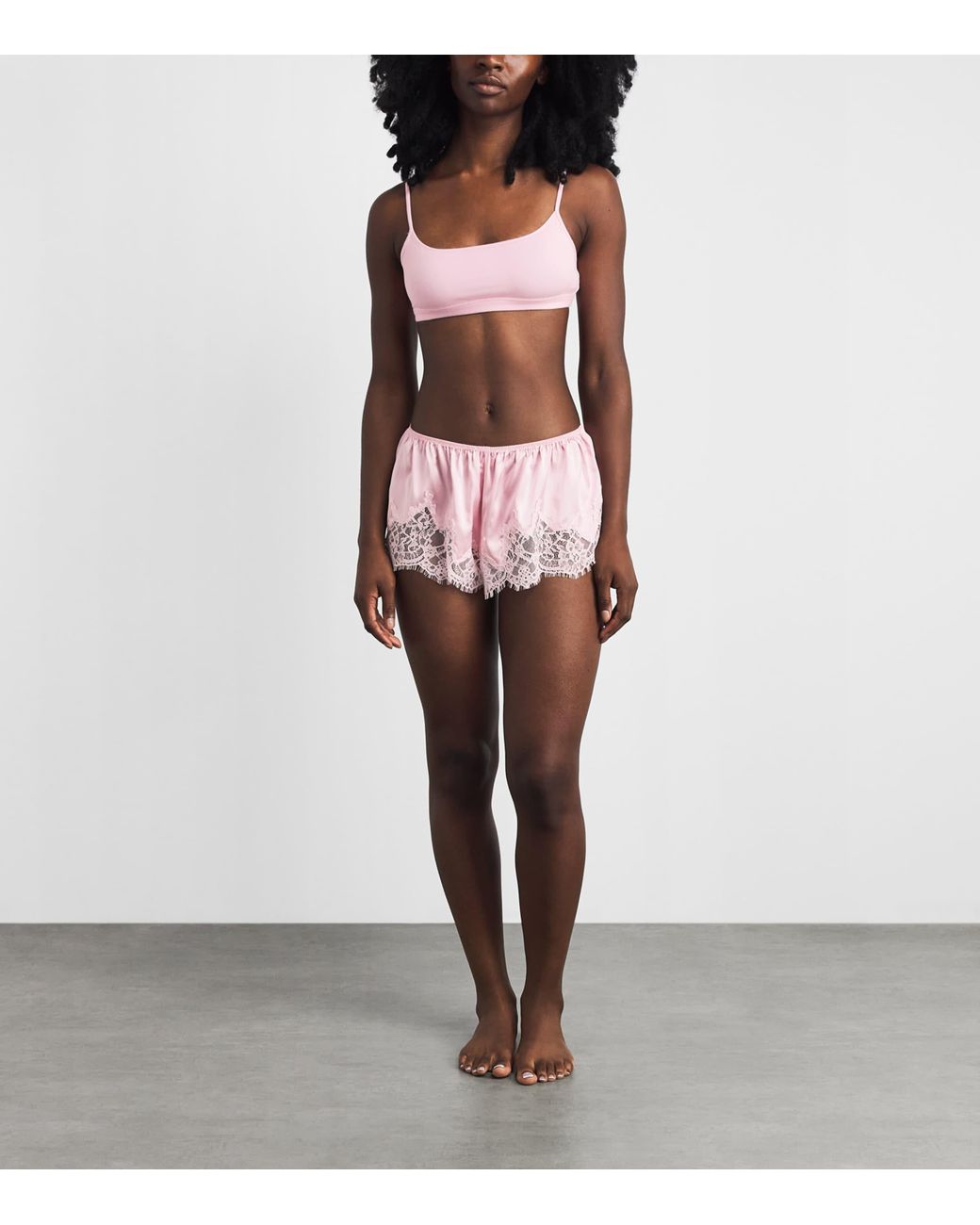 Skims Pink Stretch-Silk Lace-Trim Shorts
