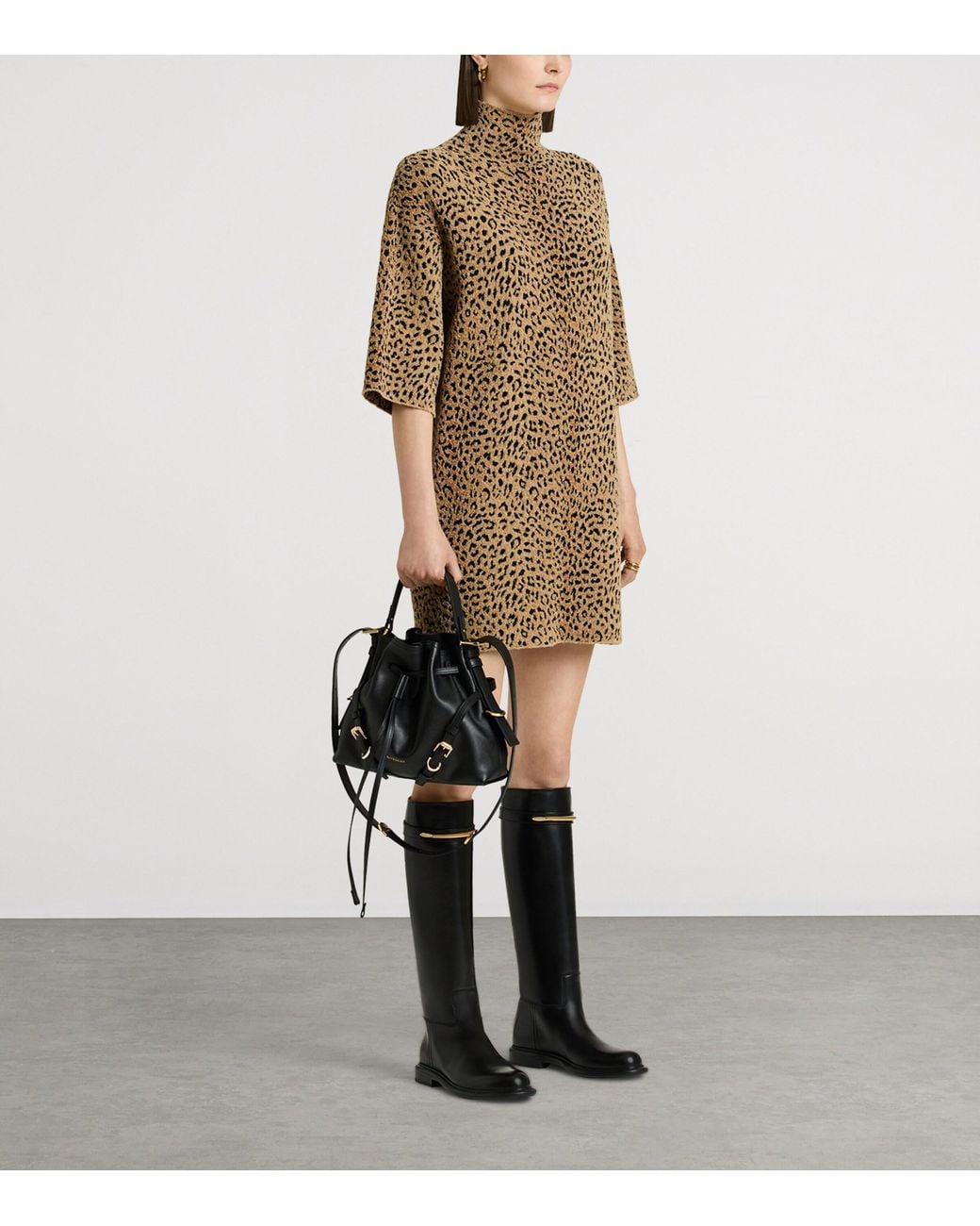 Givenchy Brown Leopard Print High-Neck Mini Dress