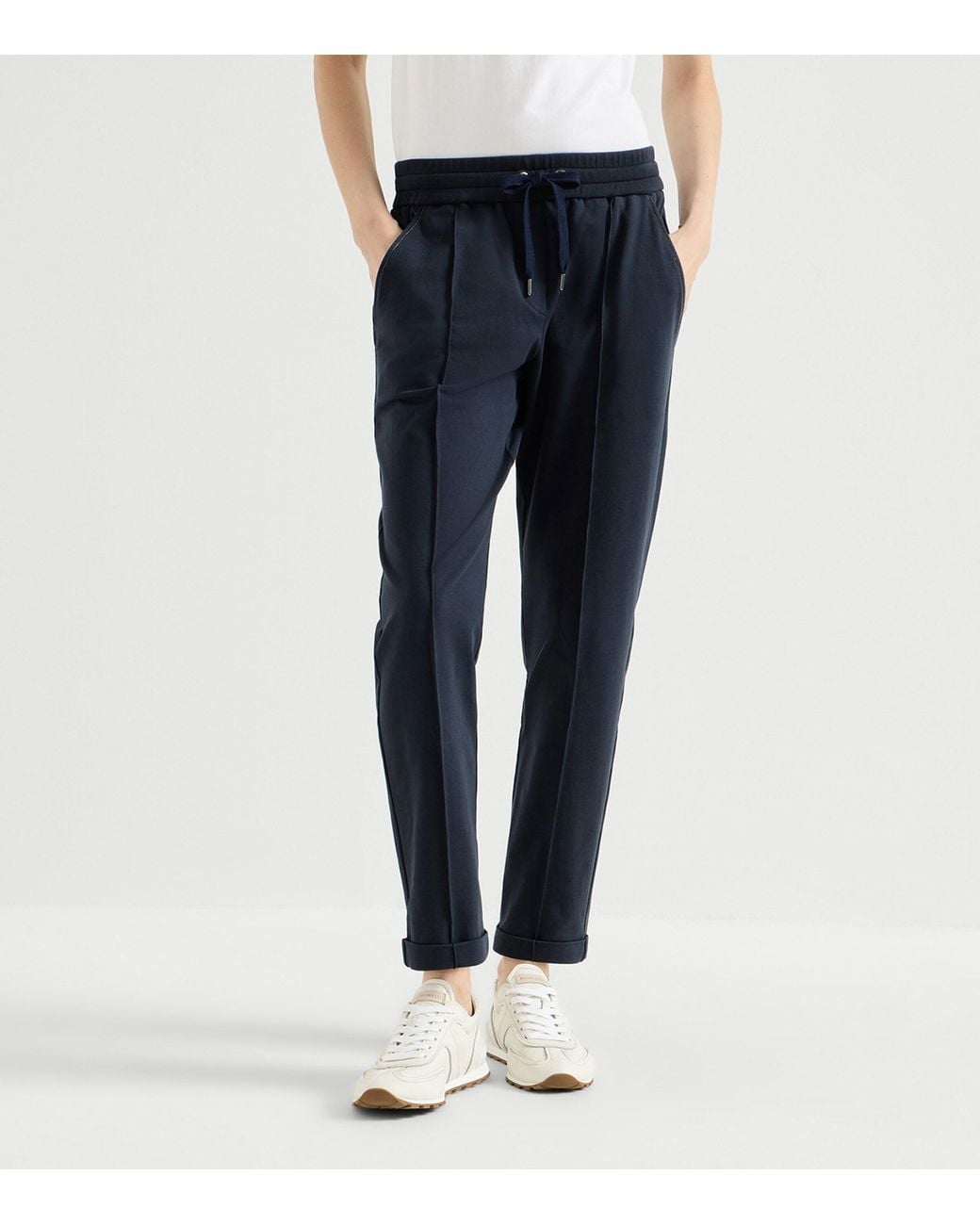 Brunello Cucinelli Blue Stretch-Cotton Slim Sweatpants