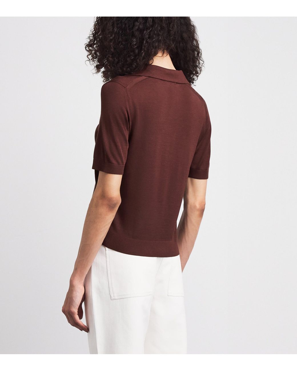 ME+EM Brown Silk Polo Shirt