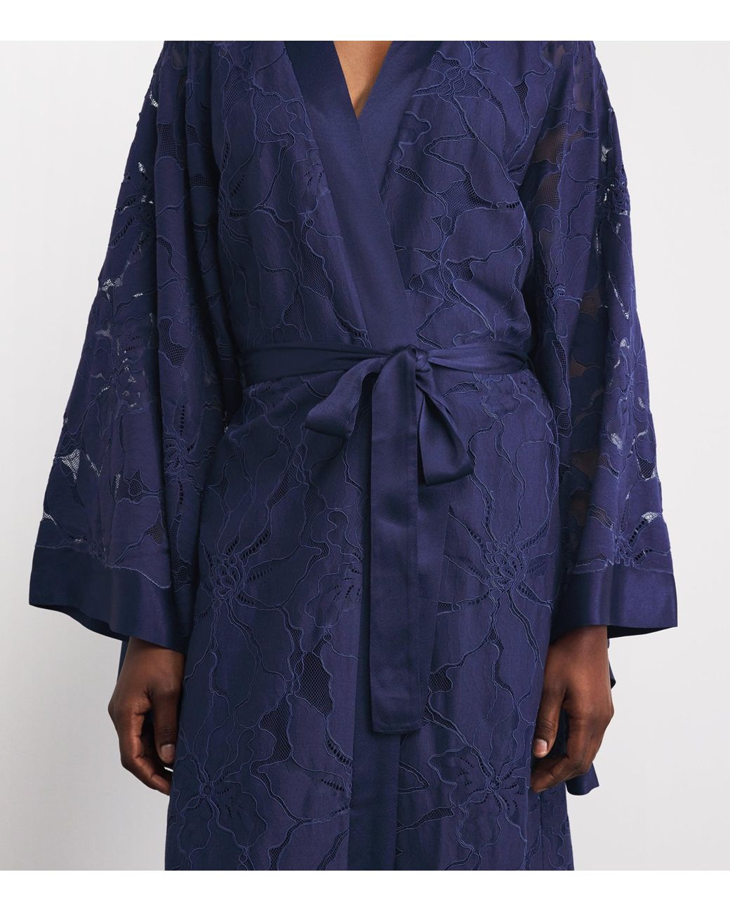 Bocan Blue Satin Lace-Trim Clematis Robe