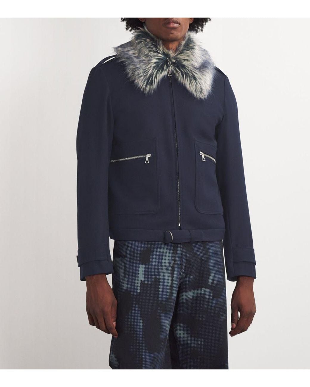 dries-van-noten-navy-Faux-Fur-