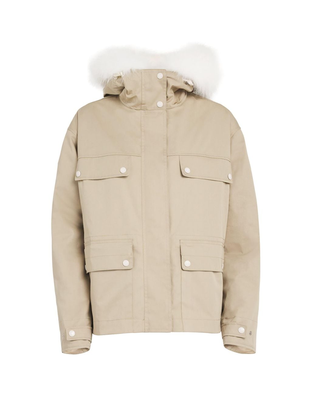 Yves Salomon Natural Canvas Fur-Trim Parka Jacket
