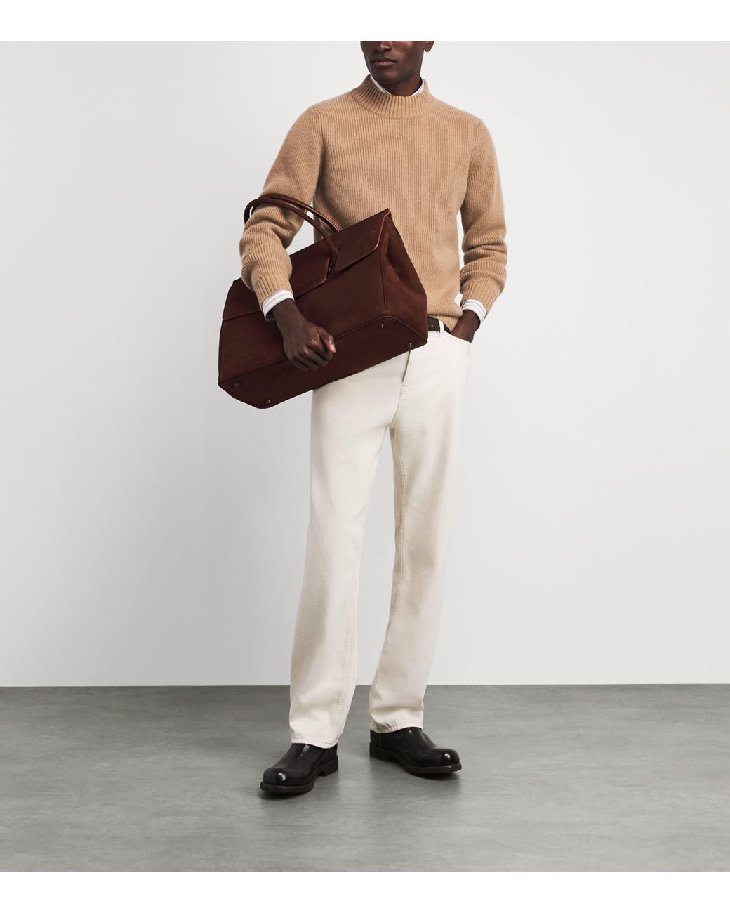 FIORONI CASHMERE Brown Cashmere Ribbed Sweater for men