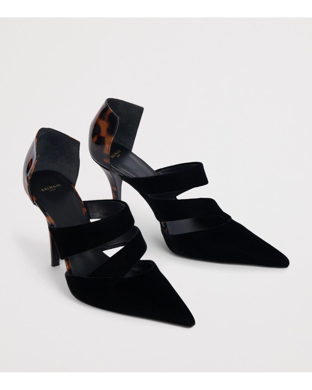 Balmain Black Leather And Velvet Pumps