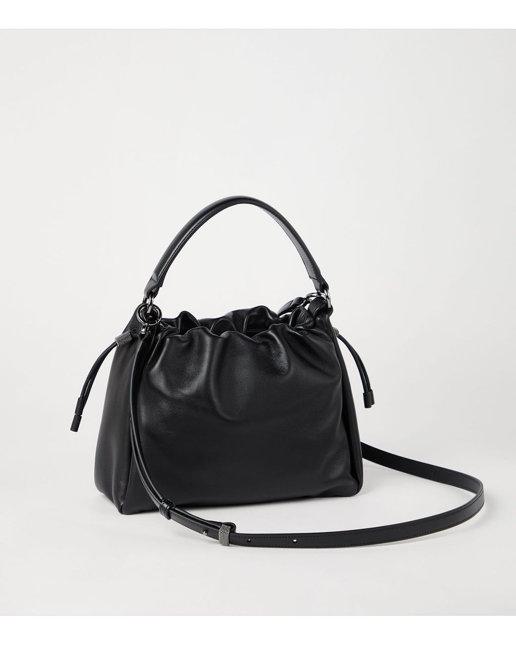 Brunello Cucinelli Black Small Leather Mellow Bucket Bag