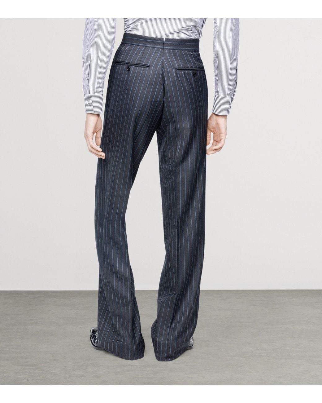 Tom Ford Blue Virgin Wool Pinstripe Colbert Wide-Leg Trousers for men