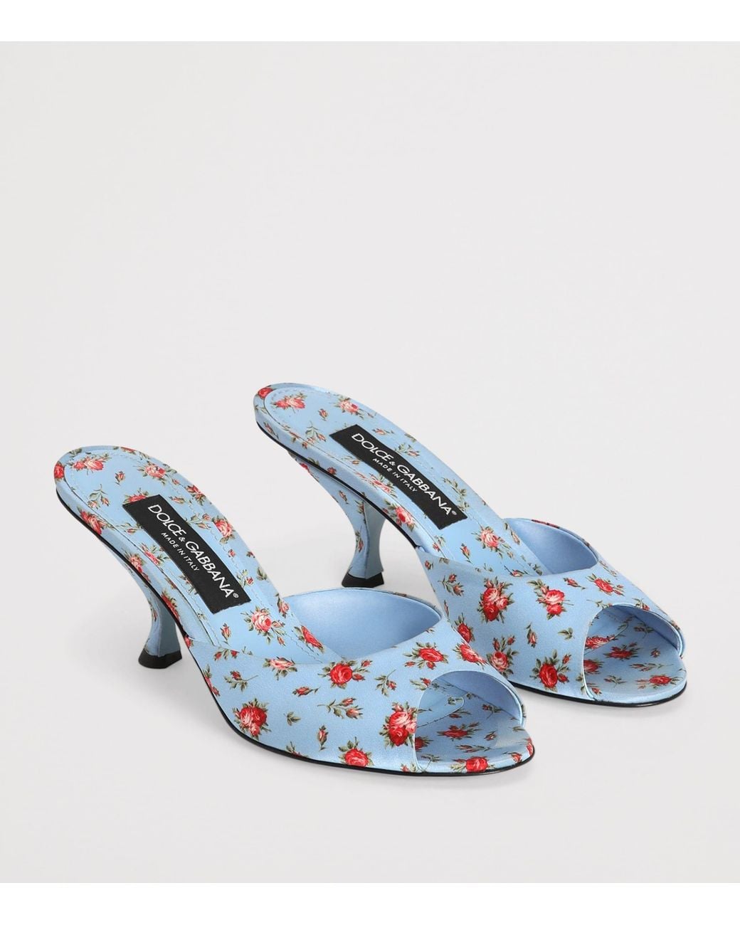 Dolce & Gabbana Blue Leather Floral Heeled Mules 60
