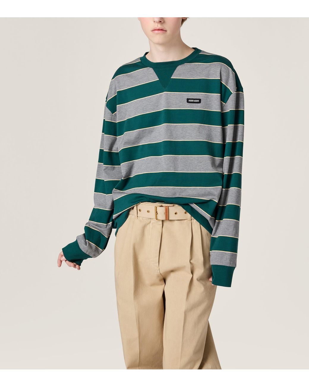 Miu Miu Green Cotton Stripe Sweatshirt