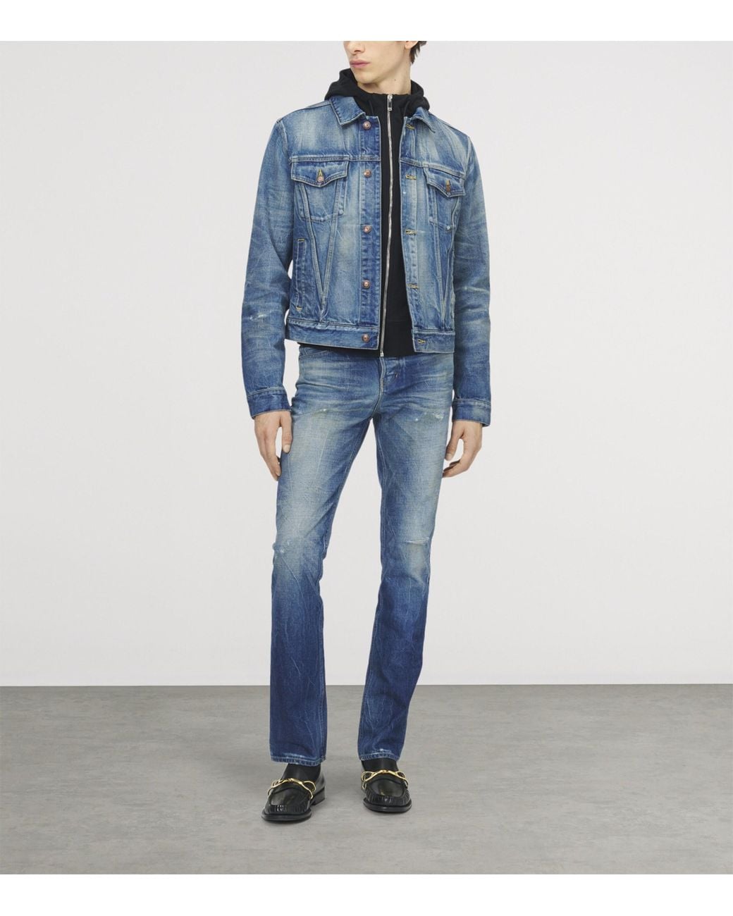 McQueen Blue Distressed Slim Jeans for men