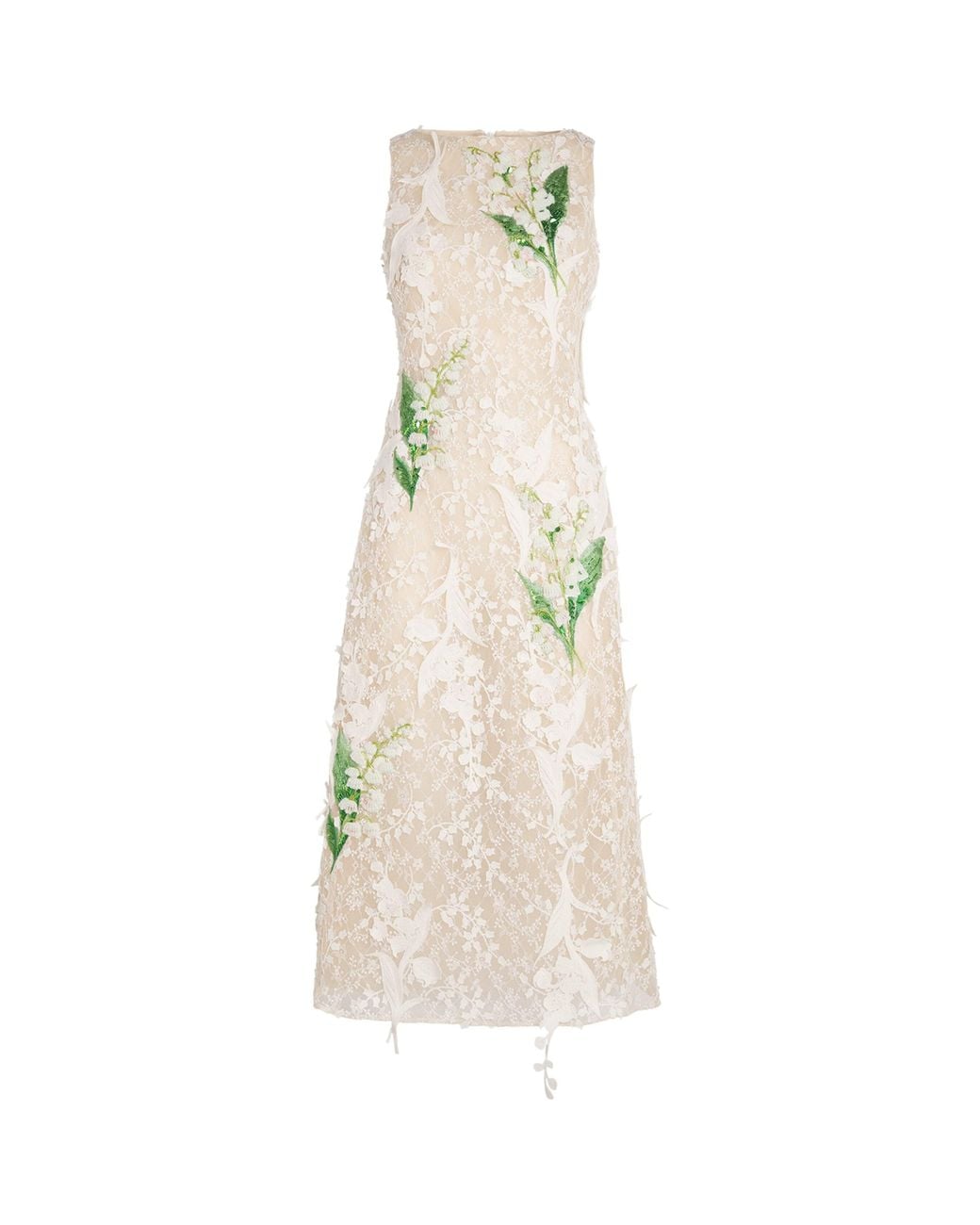 LEO LIN Natural Lace Embellished Cleo Midi Dress