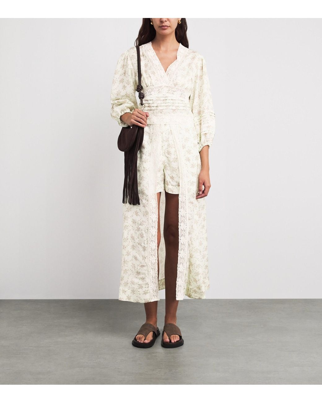 Sandro White Floral Tie-Back Blouse