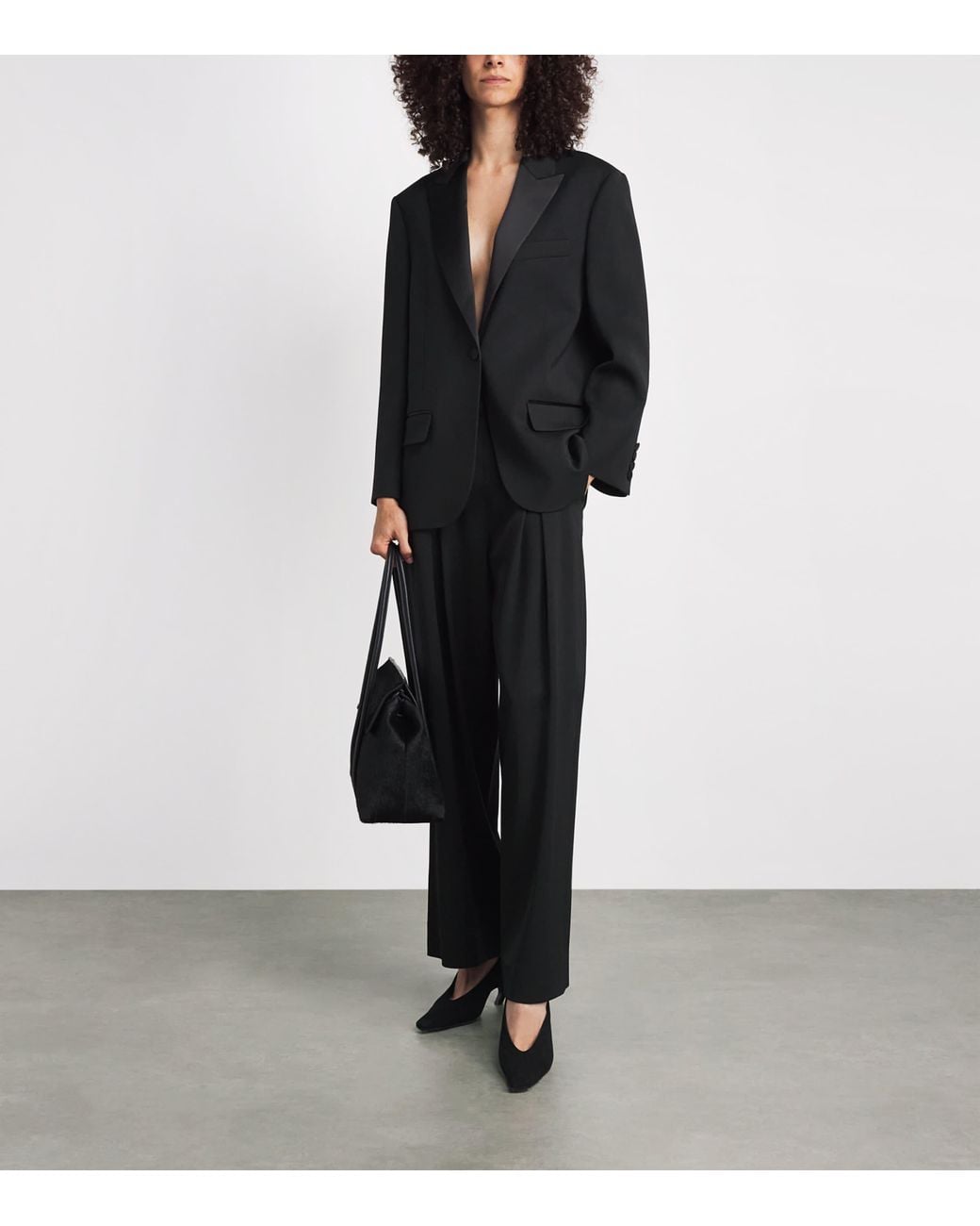 ME+EM Black Wool-Blend Exaggerated Taper Tux Trousers