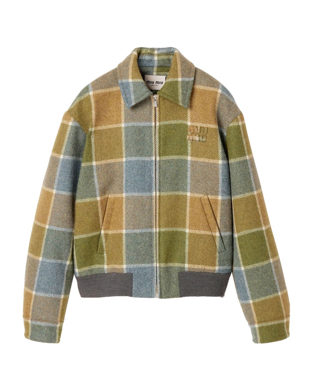 Miu Miu Green Wool Check Bomber Jacket