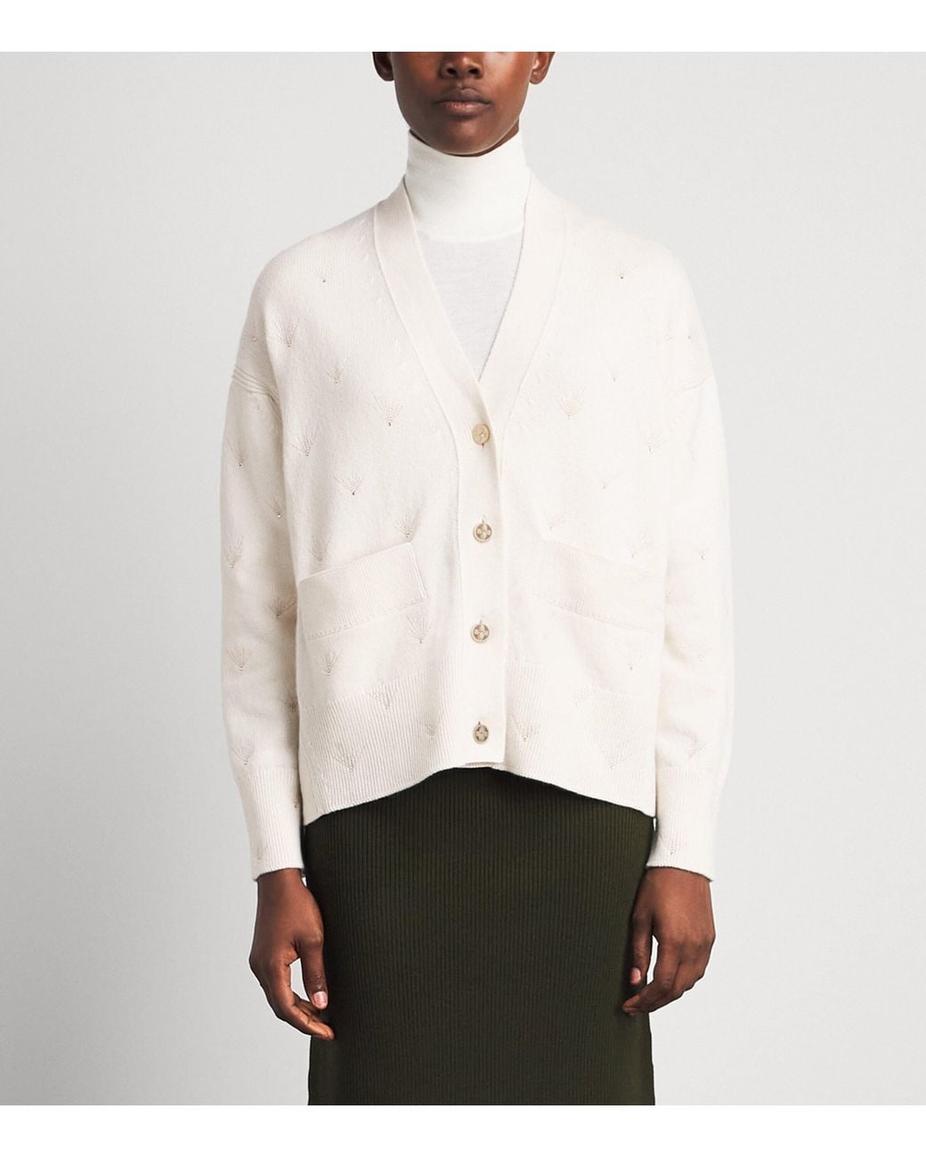 Barrie White Cashmere Crystal-Embellished Cardigan