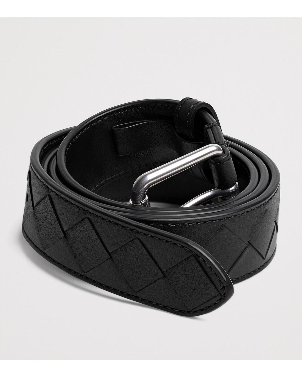 Bottega Veneta Black Intrecciato Leather Stamp Belt for men