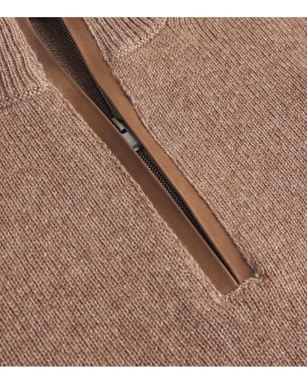 Agnona Brown Cashmere Quarter-Zip Sweater for men